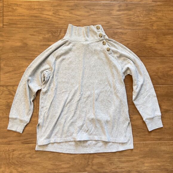 J.Crew Tunic Sweatshirt Size S Heather Gray Wide Button-Collar Cloudspun Fleece - Picture 1 of 12